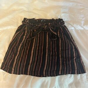 Black orange tan and green striped skirt